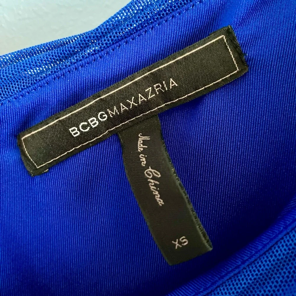 BcbgMaxazria One Shoulder Bodycon Dress Colorblock Blue Mini Dress Size Xsmall - Picture 6 of 7